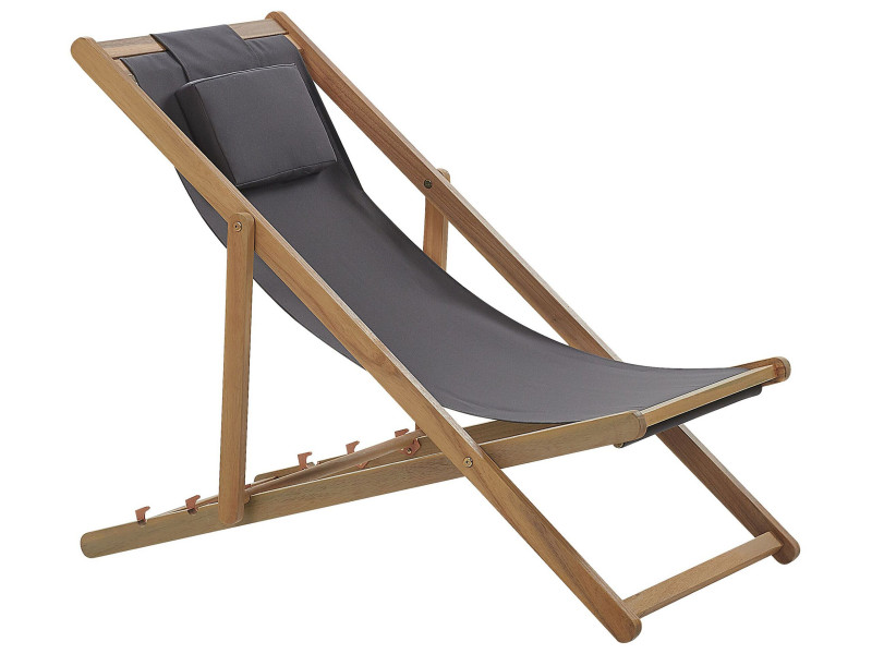 Leżak krzesło poduszka ciemne drewno szary, 561523