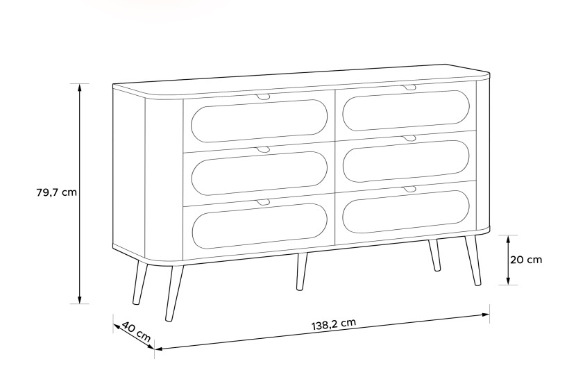 KONSIMO LONA Stylowa szeroka komoda, satynowy czarny, 6 szuflad, 5626404