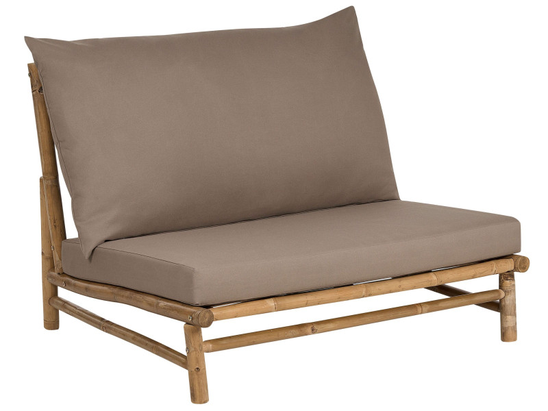 Niski fotel bambusowy z poduchami jasne drewno, 564549