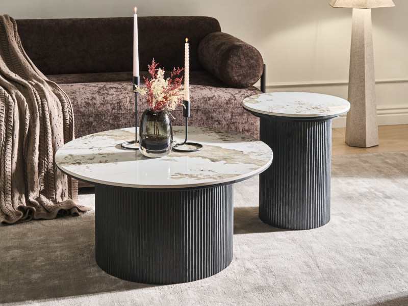 Stolik pomocniczy z ceramicznym blatem płyta MDF czarny, 5662951