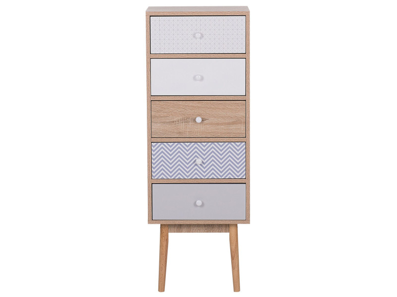 Komoda z pięcioma szufladami 112 x 40 cm jasny brąz i biel, 5663448