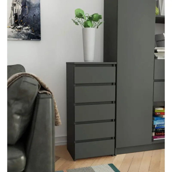 Wąska komoda, STILO, 5 szuflad, 40x35x92 cm, grafit szary, mat | TYLETEGOTU, 5726817