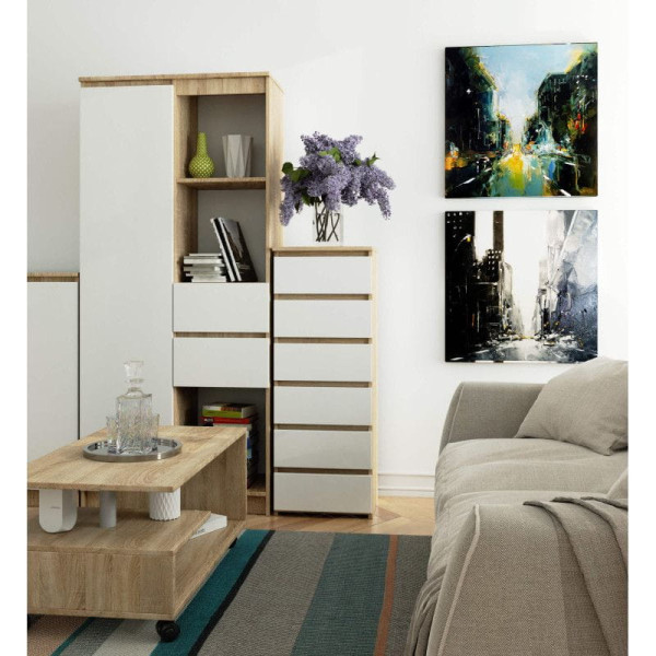 Wąska komoda, STILO, 40x35x109 cm, dąb sonoma, biały, mat | TYLETEGOTU, 5726836