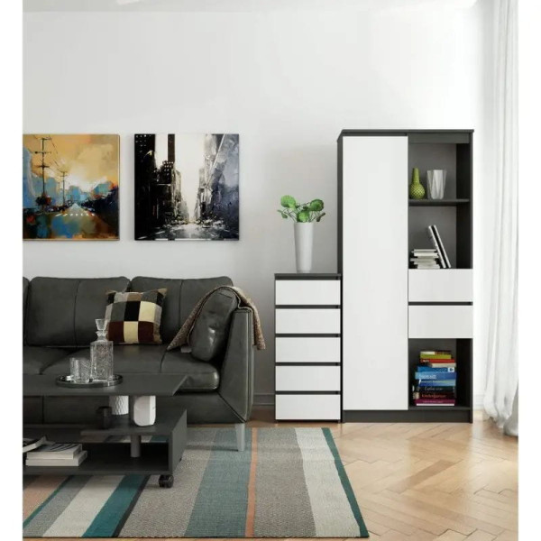 Wąska komoda, STILO, 5 szuflad, 40x35x92, szary, biały, mat | TYLETEGOTU, 5726842