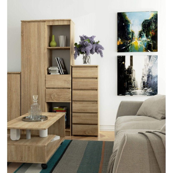 Wąska komoda do salonu, STILO, 40x35x109 cm, dąb sonoma, mat | TYLETEGOTU, 5726911