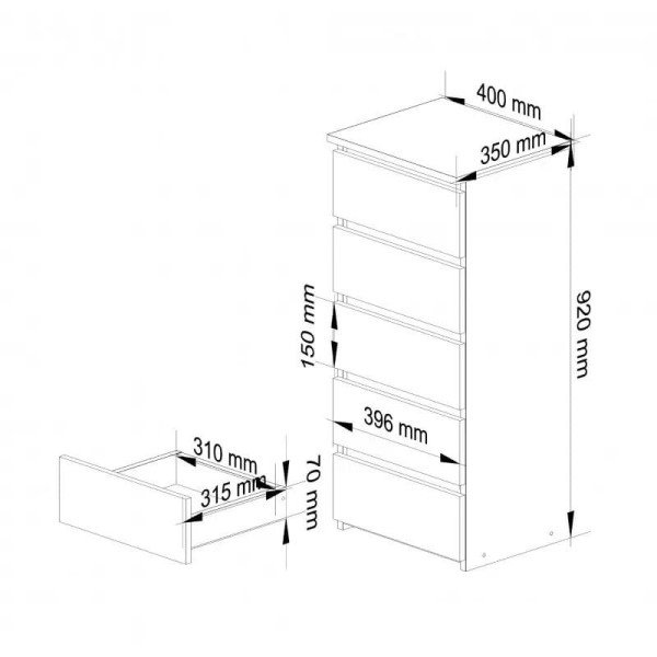 Wąska komoda, STILO, 40x35x92 cm, biel, dąb artisan, mat | TYLETEGOTU, 5726923