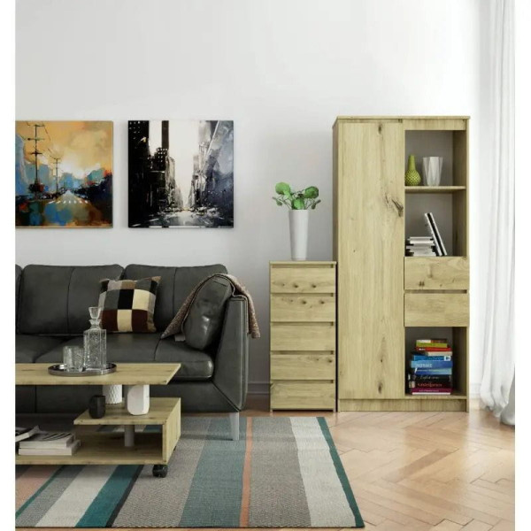 Wąska komoda, STILO, 5 szuflad, 40x35x92 cm, dąb artisan| TYLETEGOTU, 5726926