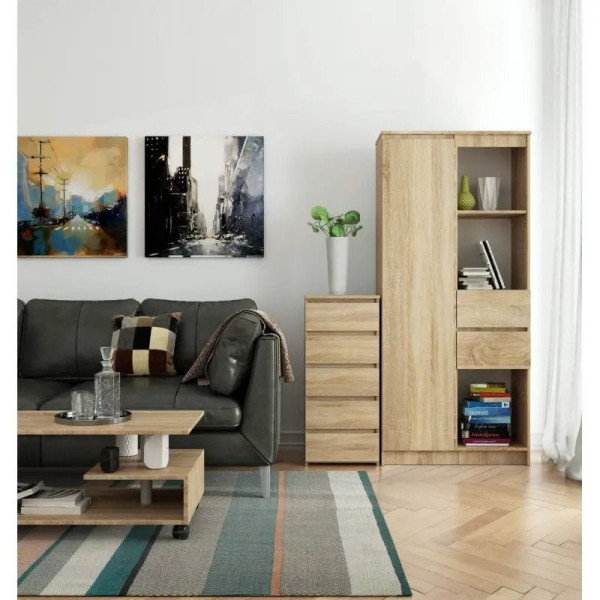 Wąska komoda, STILO, 5 szuflad, 40x35x92 cm, dąb sonoma, mat | TYLETEGOTU, 5726964