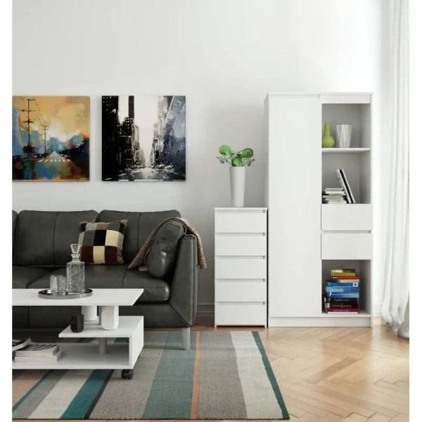 Wąska komoda, STILO, 5 szuflad, 40x35x92 cm, biały, mat | TYLETEGOTU, 5726988