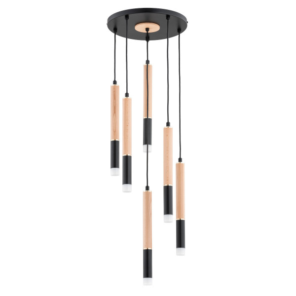 Lampa wisząca jasne drewno-czarna-złota RODEO 6xG9x10W Alfa, 5736458