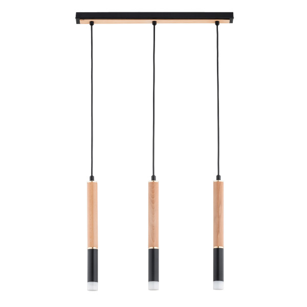Lampa wisząca jasne drewno-czarna-złota RODEO 3xG9x10W wym: 85x50x4 cm Alfa, 5736836