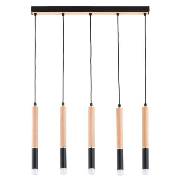 Lampa wisząca jasne drewno-czarna-złota RODEO 5xG9x10W wym: 85x60x5 cm Alfa, 5744345