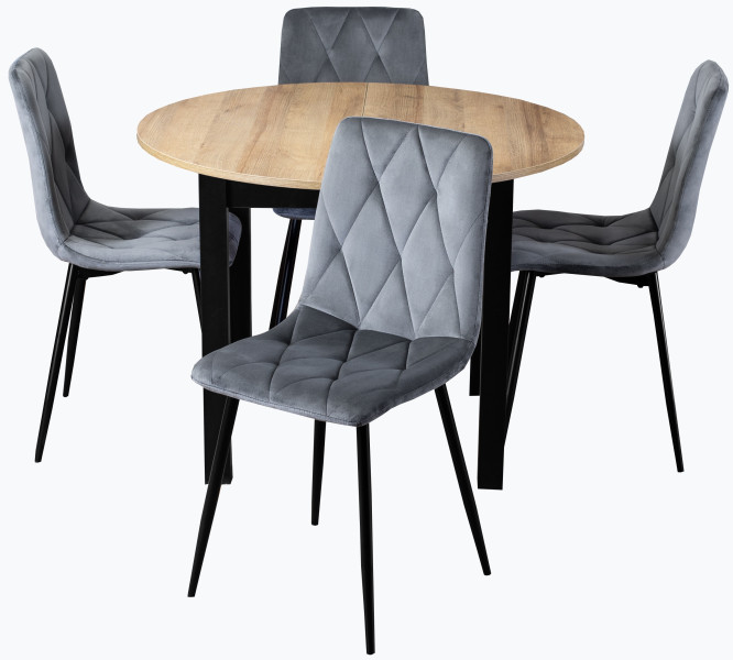 Zestaw stół i krzesła HARRY Riviera/Cz. + 4x ROBIN Popiel, 575129