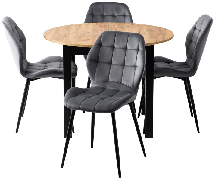 Zestaw stół i krzesła HARRY Craft/Czarny + 4x LUCKY Szare, 575144