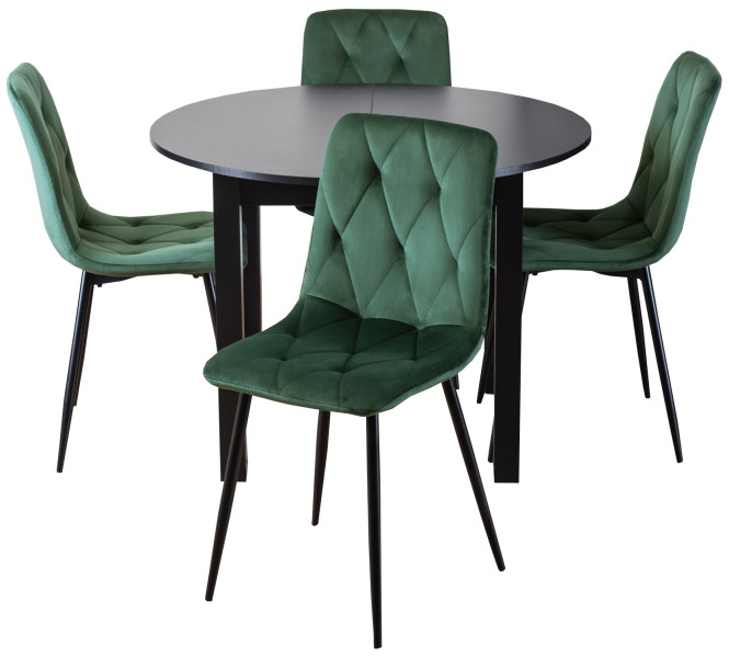 Zestaw Stół i Krzesła  Harry Czarny 4 Krzesła Robin Zielone, 575249