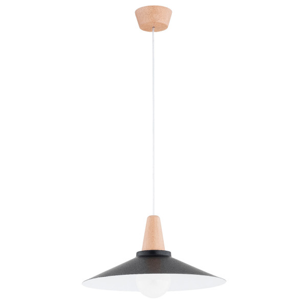 Lampa wisząca jasne drewno-czarna-biała NILAN 1xE27x15W Alfa, 5774901