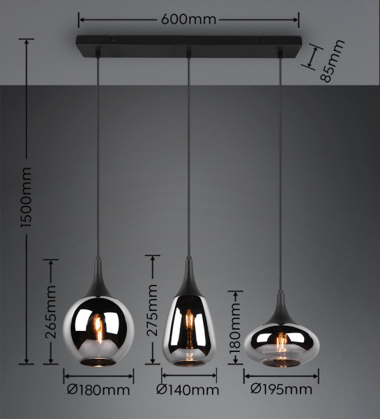 Lampa wisząca czarny metalizowany LUMINA 3xE14x40W Trio, 5833590