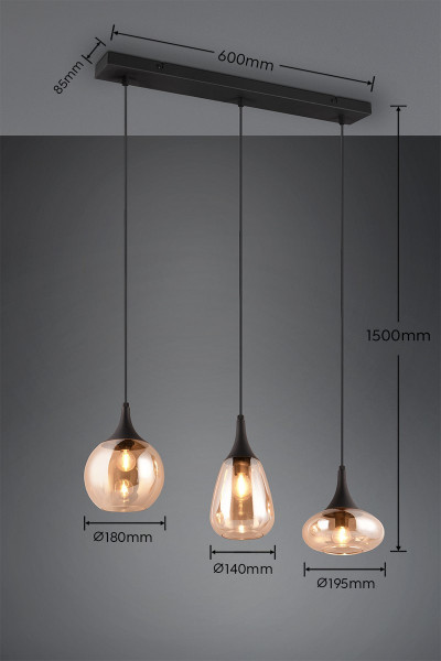 Lampa wisząca czarno-miodowy LUMINA 3xE14x40W wym: 150x68,8x19,5 cm Trio, 5834194