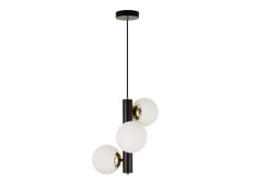 Lampa wisząca Puli 3-punktowa metalowo-szklana biało-czarna