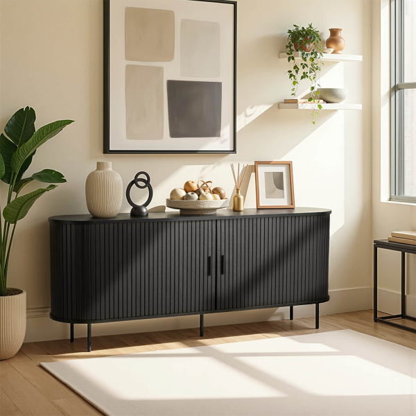 Komoda Duża z Lamelami Drewniana Do Salonu Sypialni Czarna TRISH 180 cm, 5923290