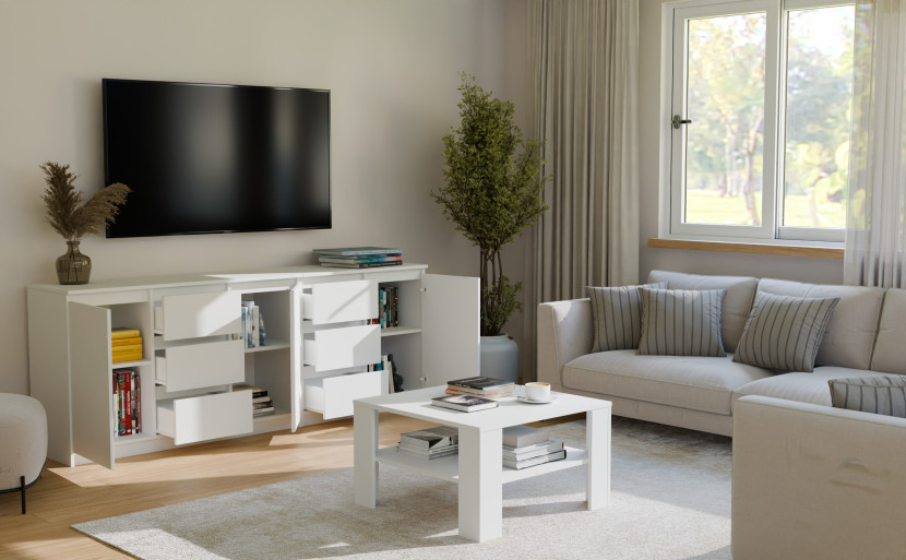Zestaw komoda Costa 6 szuflad 3 drzwi szafka biała, 5927496
