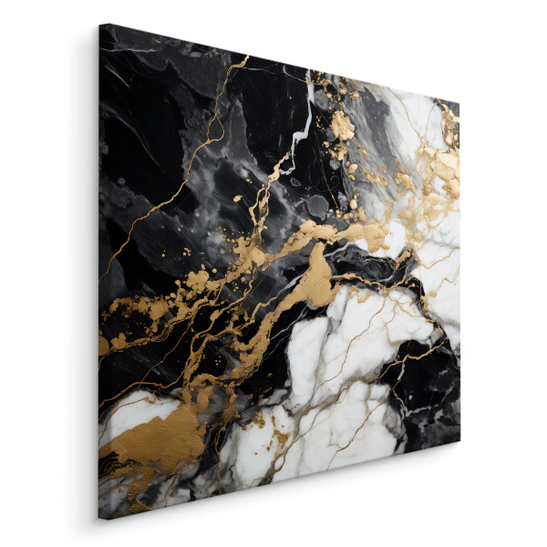 Obraz Abstrakcyjny Czarno-Biały Marmur Ze Złotem 90x90cm, 610005
