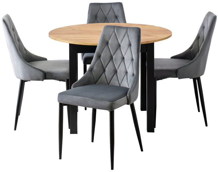Zestaw stół i krzesła HARRY Craft Czarny i 4x CORK Popiel, 621225