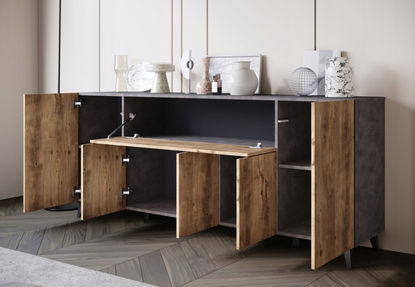 Nowoczesna komoda 180cm do salonu na nóżkach antracyt matera, kszatan, 6256798