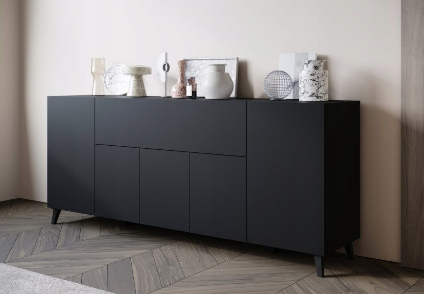Nowoczesna komoda 180 cm do salonu na nóżkach czarny grafit minimalistyczna, 6256843