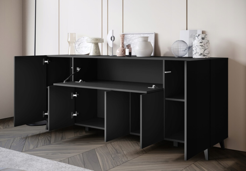 Nowoczesna komoda 180 cm do salonu na nóżkach czarny grafit minimalistyczna, 6256844