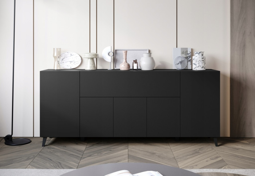 Nowoczesna komoda 180 cm do salonu na nóżkach czarny grafit minimalistyczna, 6256845