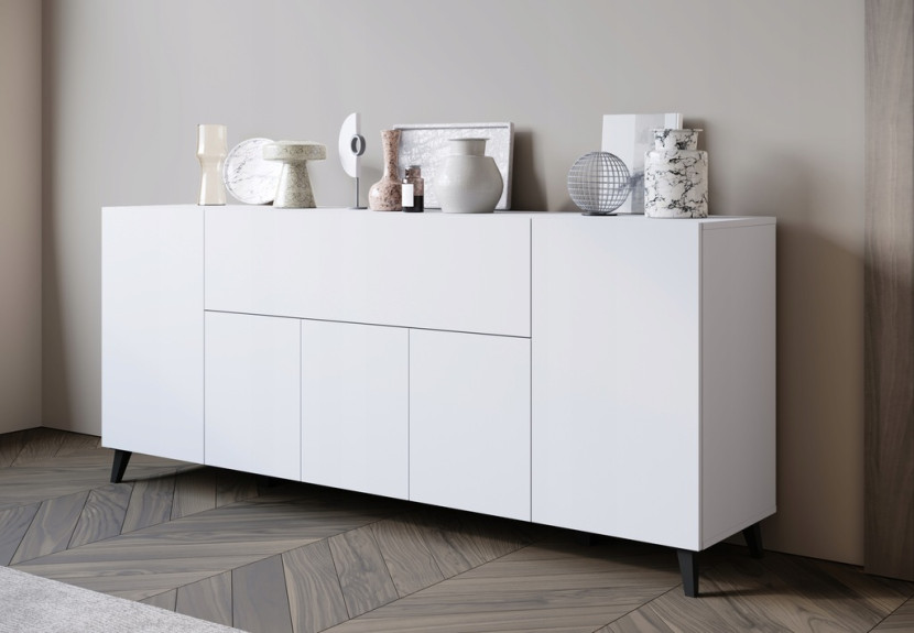 Nowoczesna komoda 180 cm do salonu na nóżkach biały mat minimalistyczna, 6256853