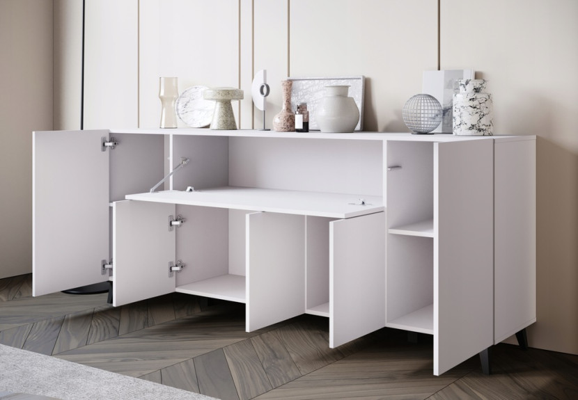 Nowoczesna komoda 180 cm do salonu na nóżkach biały mat minimalistyczna, 6256854