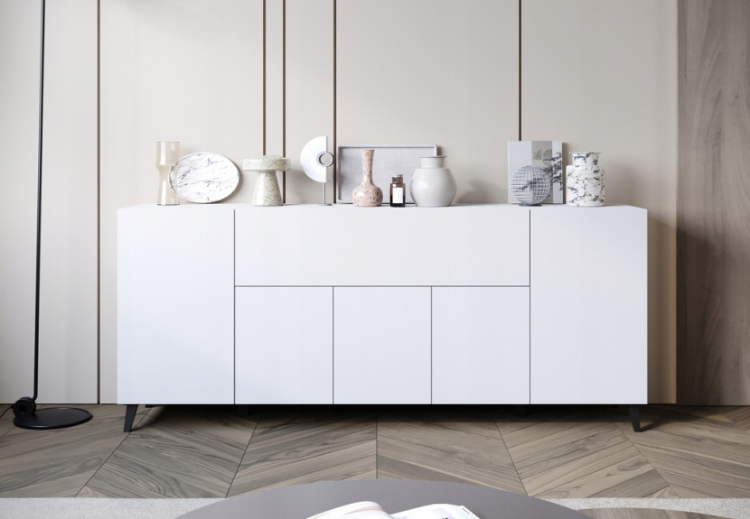 Nowoczesna komoda 180 cm do salonu na nóżkach biały mat minimalistyczna, 6256855