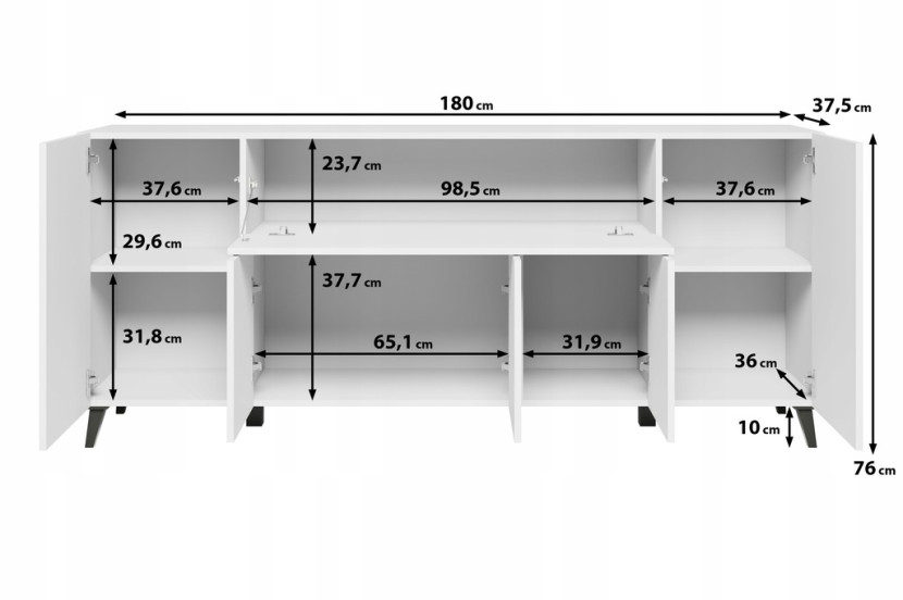 Nowoczesna komoda 180 cm do salonu na nóżkach biały mat minimalistyczna, 6256856