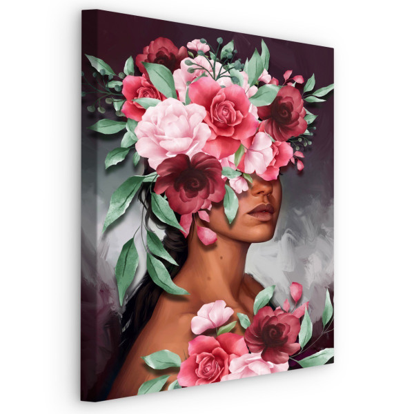 Obraz Portret Kobiety z Różami i Liśćmi 20x30cm, 630966