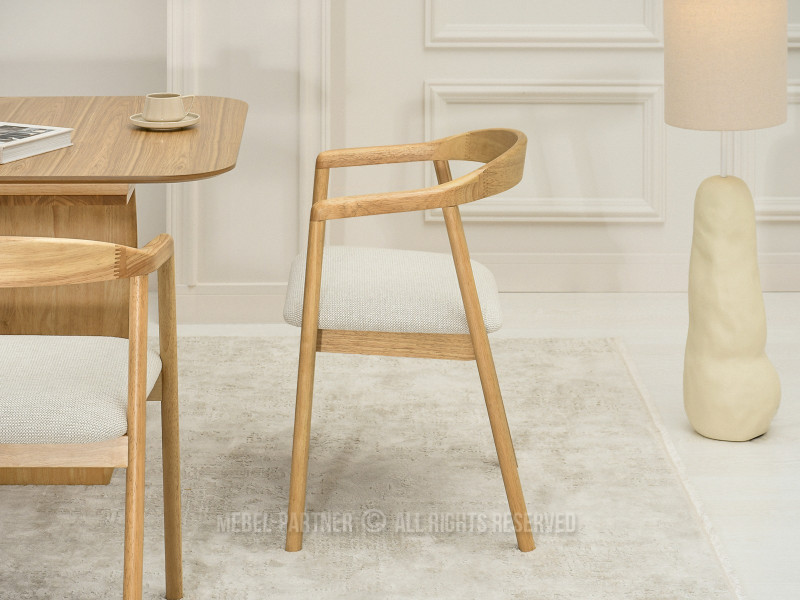 Designerskie krzesło dębowe z tapicerowanym siedziskiem beżowy NORIN, 6335518