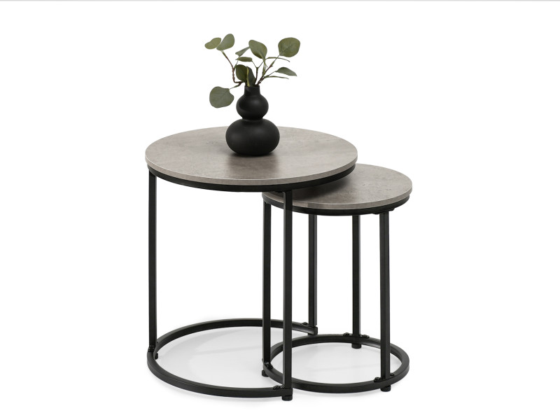 Zestaw eleganckich stolików do kawy 2w1 z betonu Karel S czarna noga, 6342483