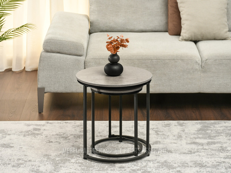 Zestaw eleganckich stolików do kawy 2w1 z betonu Karel S czarna noga, 6342484