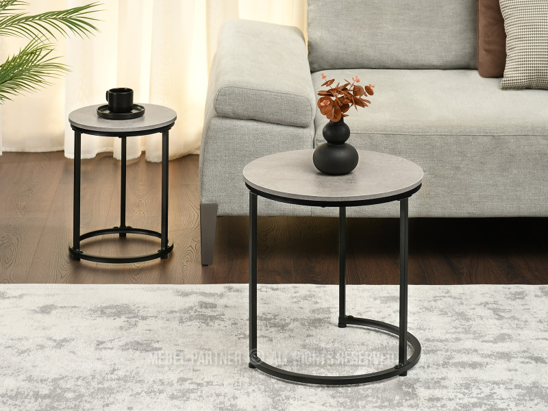 Zestaw eleganckich stolików do kawy 2w1 z betonu Karel S czarna noga, 6342485