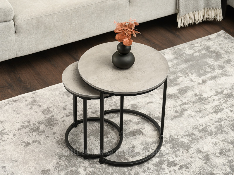 Zestaw eleganckich stolików do kawy 2w1 z betonu Karel S czarna noga, 6342486