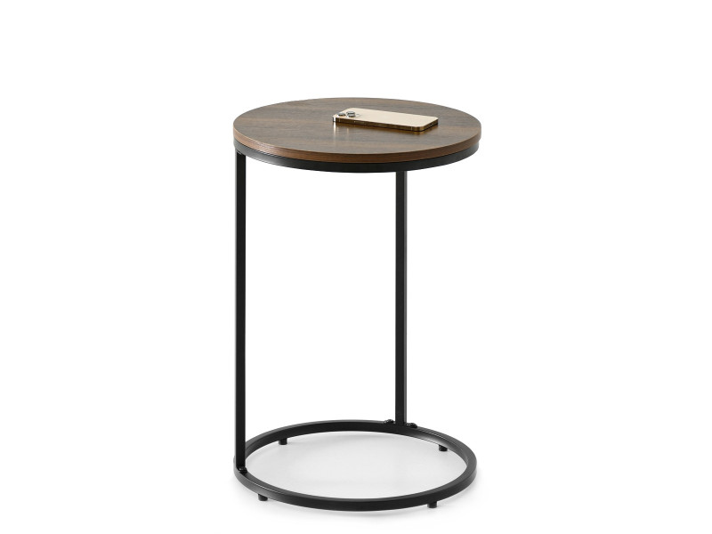 Stolik pomocniczy okrągły 40 cm na metalowej ramie orzech czarny COLIN, 6367211