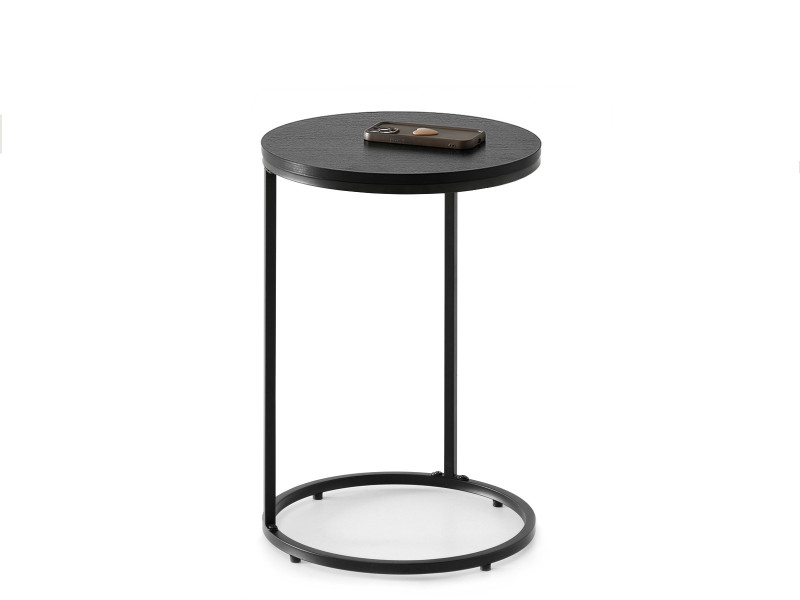 Stolik pomocniczy okrągły 40 cm na metalowej ramie czarne drewno COLIN, 6367369