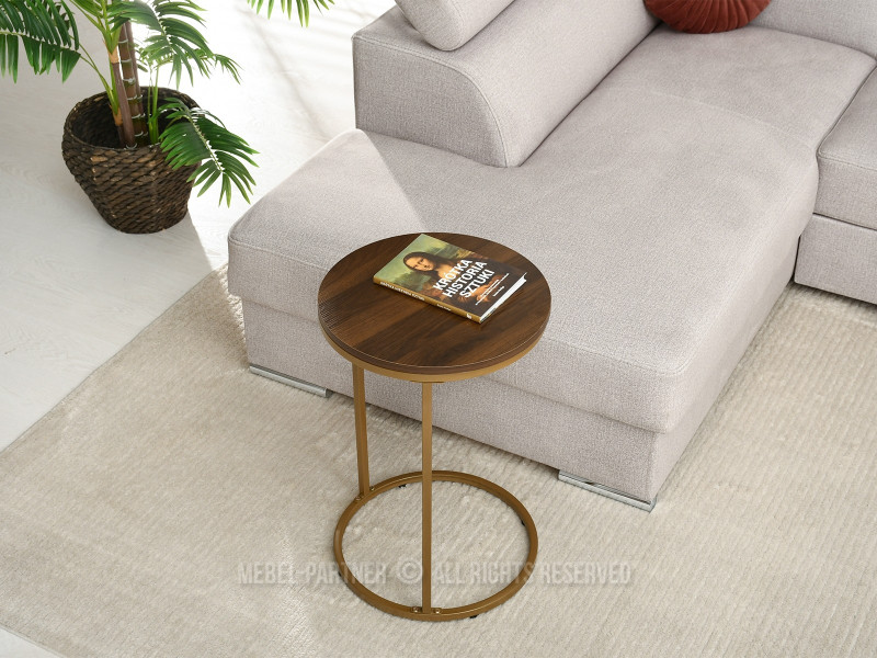 Okrągły stolik pomocniczy 40 cm orzech złoty COLIN do wsuwania pod sofę, 6367542