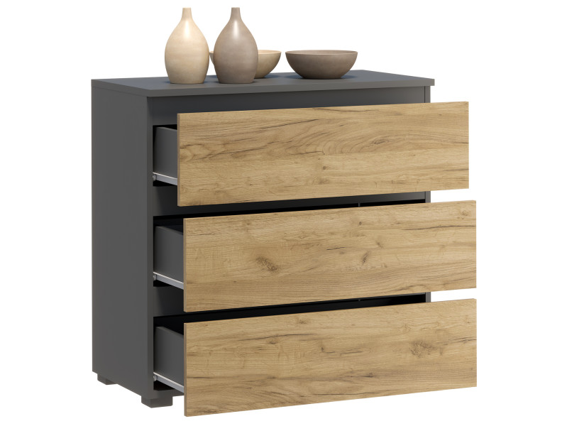 Nowoczesna komoda NEO 80 antracyt / dąb craft z trzema szufladami, 6378088