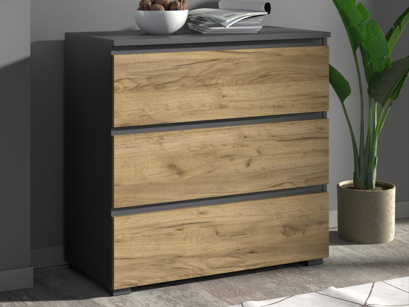 Nowoczesna komoda NEO 80 antracyt / dąb craft z trzema szufladami, 6378089