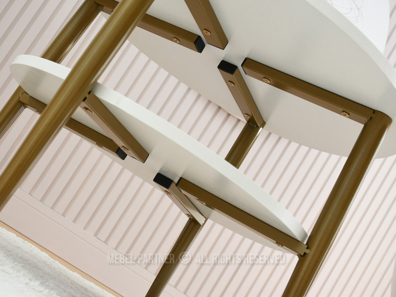 Stolik kawowy z półką białe drewno na złotych nogach okrągły 60 cm RENNE-S, 6378303