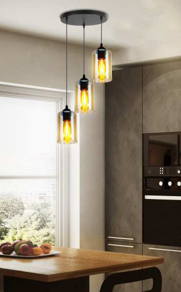 Lampa wisząca czarno-bursztynowy BISTRO 3xE27x40W Candellux, 6431411