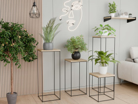 Stolik pomocniczy Druciany Kwietnik 30x30x100 Loft Czarny+Dąb Artisan
