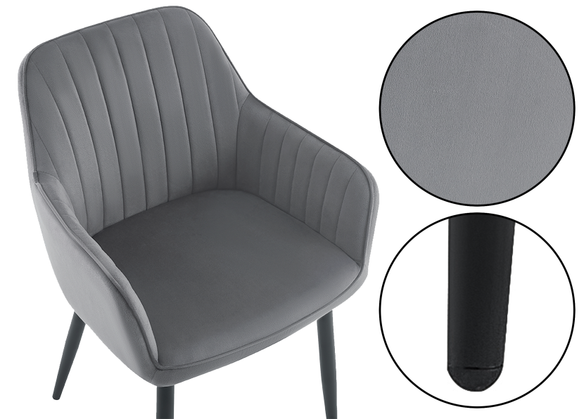 Krzesło tapicerowane velvet szare MARIA3 paski loft glamour do salonu, 6455341